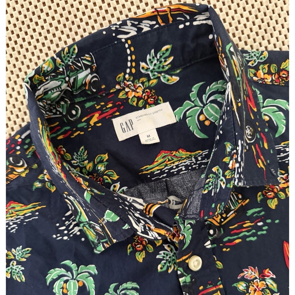 The Gap Mens Hawaiian Print Short Sleeve Stretch Button Down Shirt Size Medium